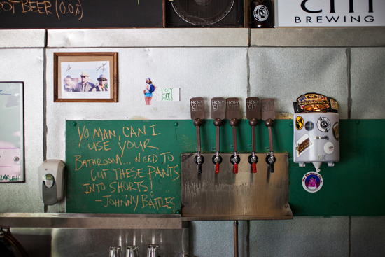 Holy City&#039;s tap wall behind the bar in the tasting room.