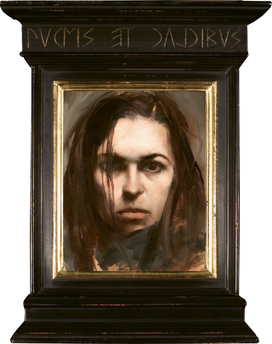 Her self-portraits, such as Pugnis et Calcibus, depict her mastery of realism, as well as capturing contour and light. The self-portrait was accepted to the prestigious British Petroleum Exhibition at London’s National Portrait Gallery in 2007.