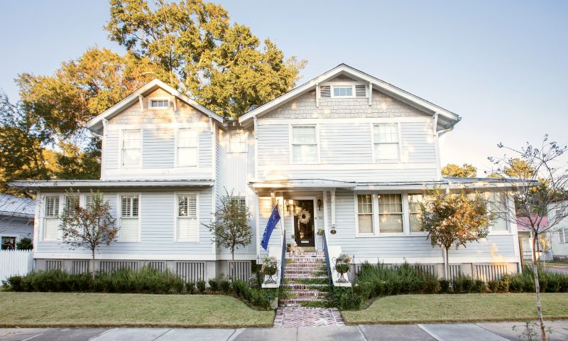 The Browns’ century-old Craftsman-style residence is a mail-order “kit” house—similar to those popularly sold by Sears, Roebuck &amp; Co. between 1908 and 1940 for homeowners to construct themselves, every piece marked and numbered. An addition, to the left of the entry, was built by a previous owner.