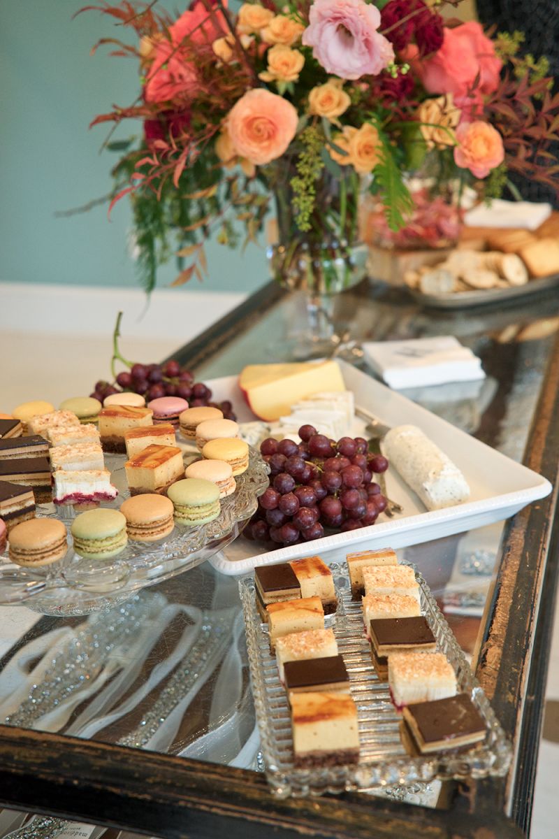 Macaroons, cheesecake bites, and other party snacks