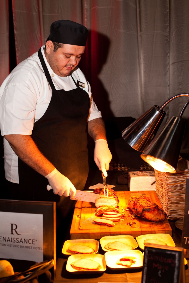 Herb-crusted pork tenderloin by the Renaissance Hotel was sliced-up on site.
