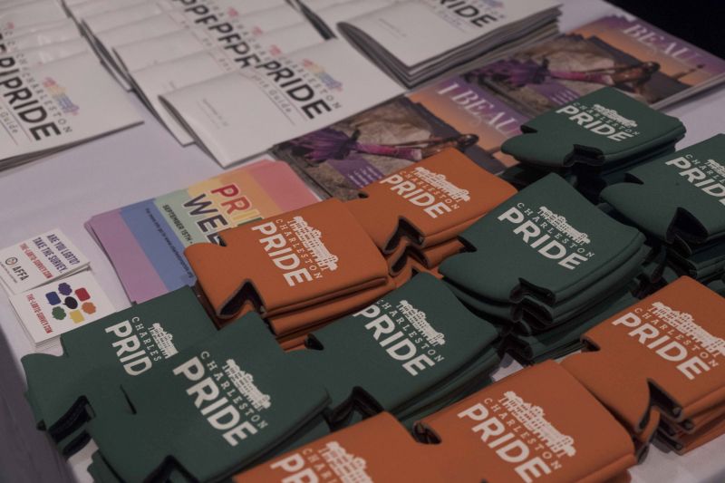 Event swag promotes the Charleston Pride Festival, coming up in September.