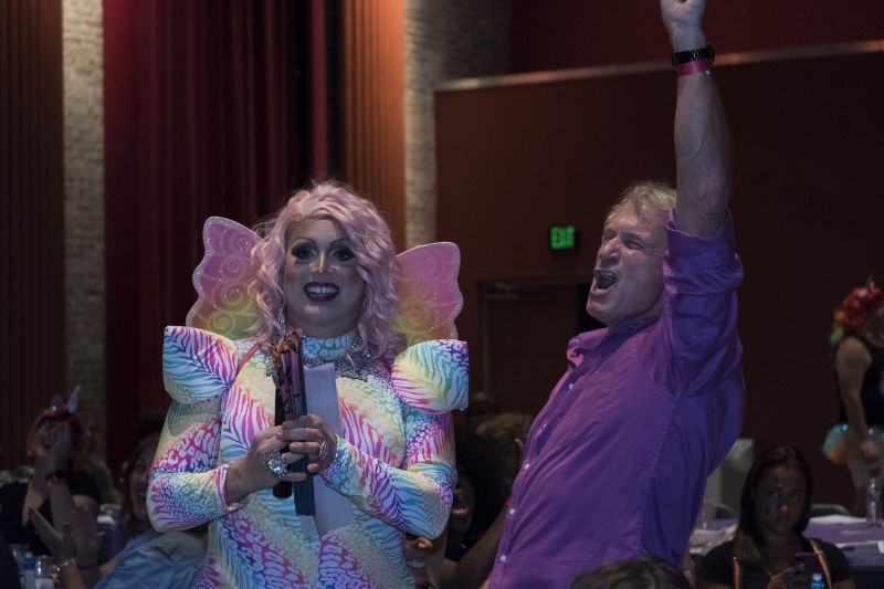 The night’s bingo winners had no trouble celebrating their victory.