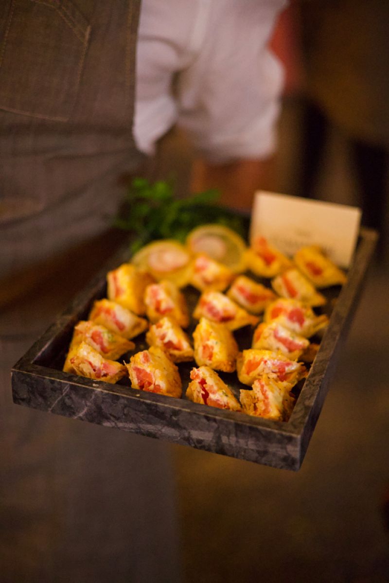 Among the passed hors d’oeuvres: mini tomato pies from Harvest Catering