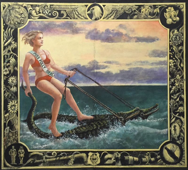 Miss Folly Beach Astride 2 Gators (8 x 9 feet, 2014)