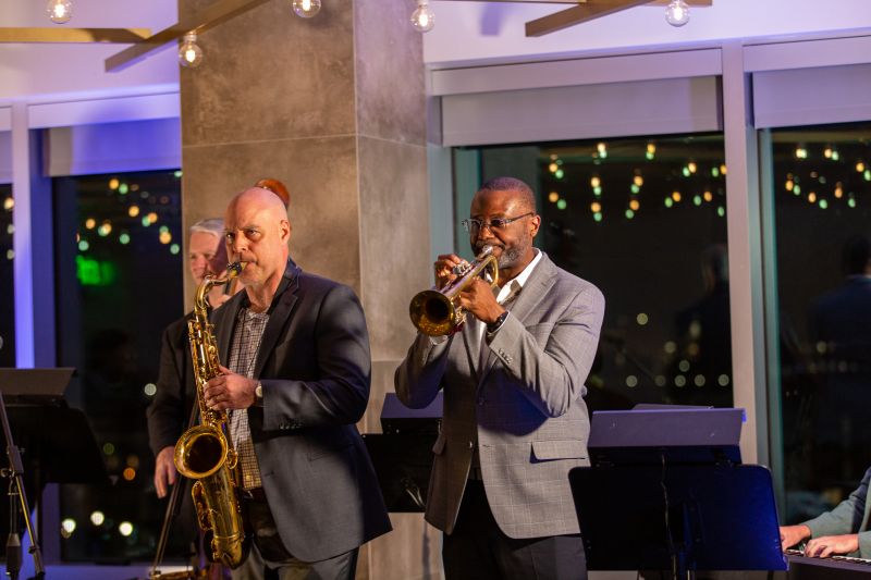 Saxophonist Robert Lewis joined Sean Jones on trumpet during a jazz set.