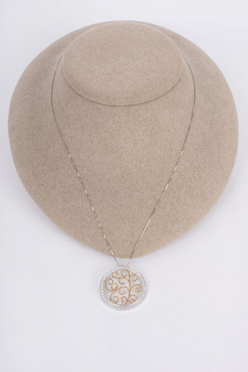 14K yellow and white gold Fancy Diamond necklace, $4,030 at Polly&#039;s Fine Jewelry