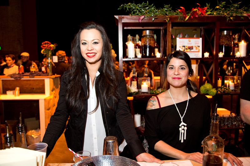 Caroline Adams &amp; Julia Heekman from Voodoo Lounge serve homemade pecan pie bourbon.