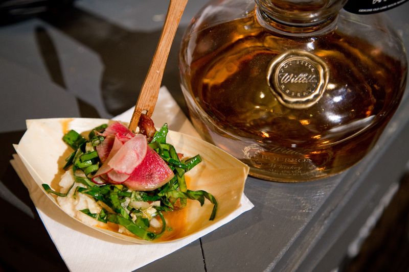 A noodle dish prepared by chef Chad Billings paired with the bourbon he uses in all of his dishes.