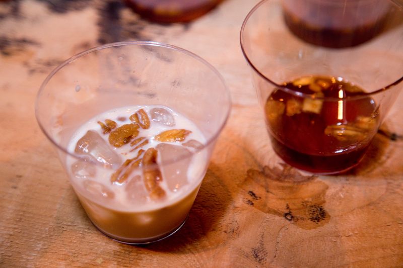Homemade pecan pie bourbon from Voodoo Lounge works perfectly in cocktails such as this white Russian.