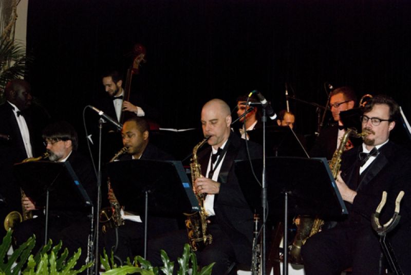 Music exploded from the 14 piece jazz band.