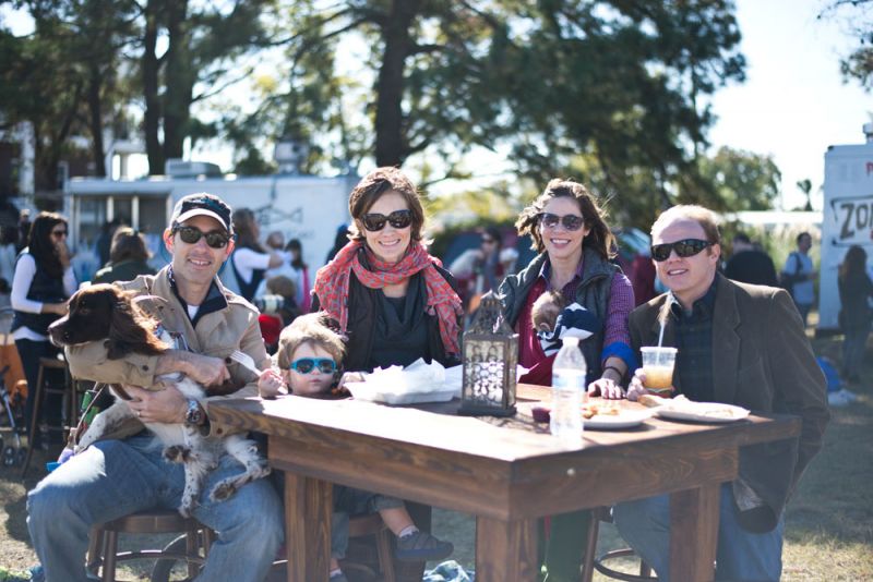Maddie the springer, Brian and Austin Wildstein, Megan Stifel, and Erin and Aaron Randall