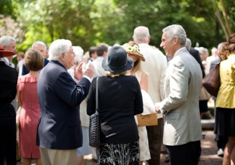Guests mingle in the Governor Thomas Bennett House garden
