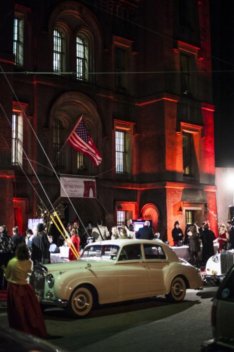 The Old City Jail, lit up for The Red Party, could be seen from blocks away.