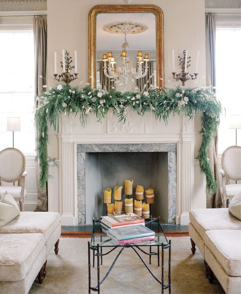 An elegant  mantel display at  Zero George.
